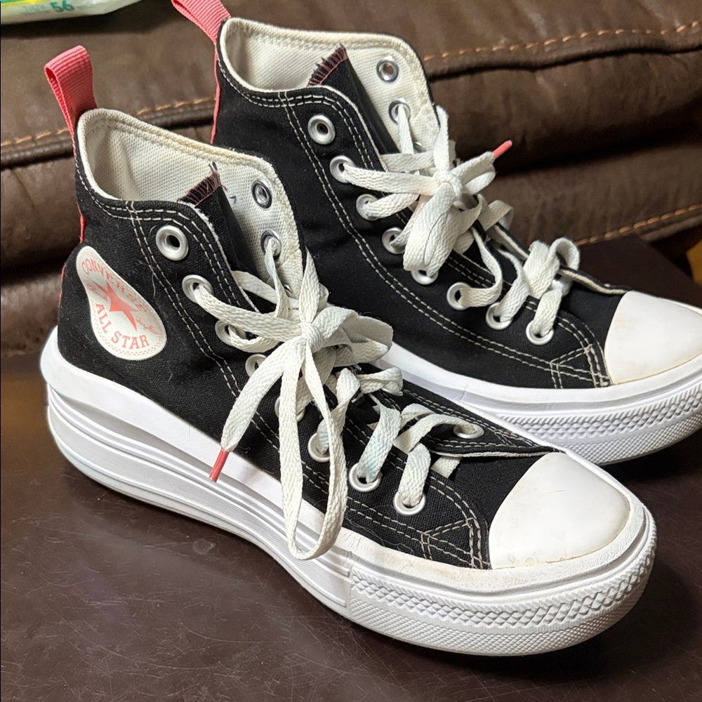 Converse Black and White Sneakers with Red Interior
